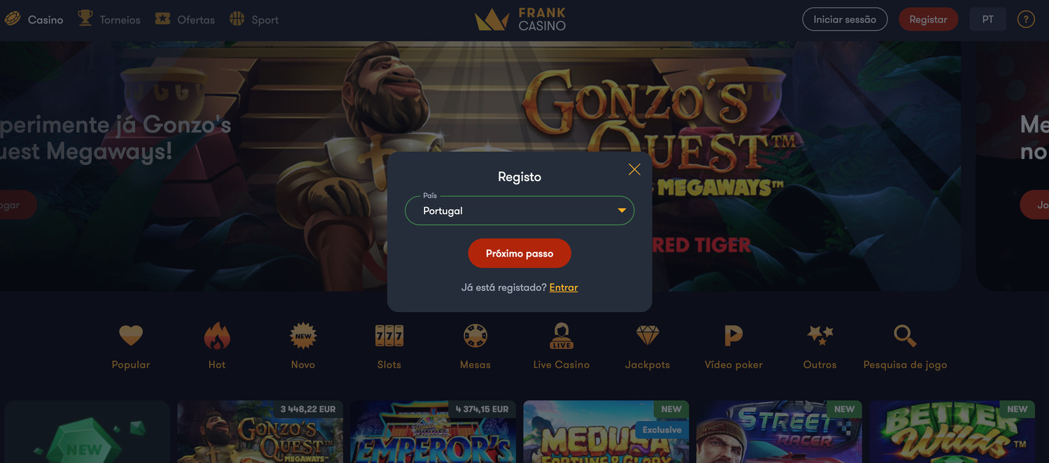 registar-se frank casino
